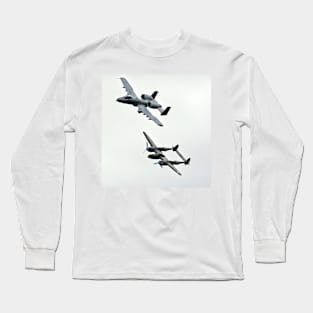 Warthog and Lightning Military Airplane in Flight Long Sleeve T-Shirt